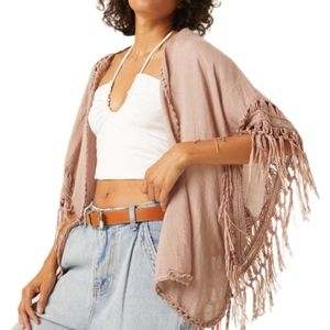 Dreamers Fringe Crochet Festival Kimono Cardigan Coverup Camisole L